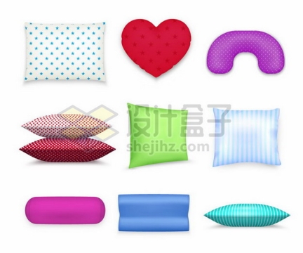 9款各种形状的彩色枕头抱枕靠枕U形枕png图片素材