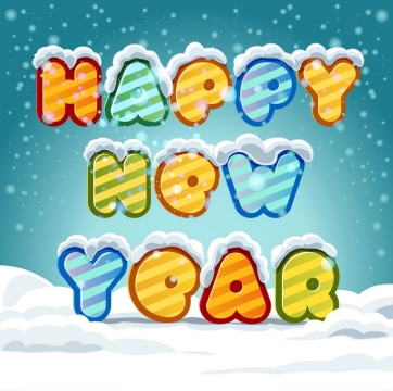 冬天被雪花覆盖的新年快乐happy new year英文字体图片免抠素材