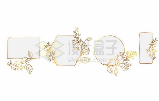 4款金色线条花朵树叶装饰的文本框信息框5706826矢量图片免抠素材