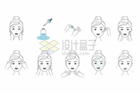  Line style girls' skin care and massage steps Figure 5987724 vector image free material