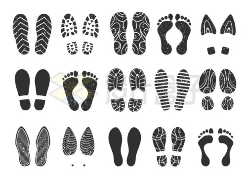 12款黑色脚印鞋印足迹图案7789055矢量图片免抠素材