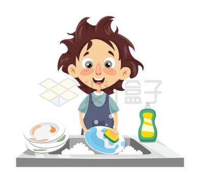 邋里邋遢的卡通男人正在洗碗洗盘子做家务3253646矢量图片免抠素材