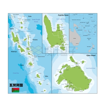 瓦努阿图地图和周边海域地形图4140196矢量图片免抠素材
