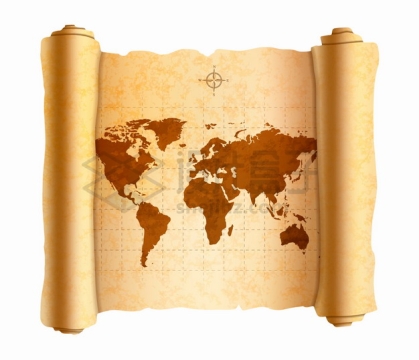 展开的复古卷轴中的世界地图png图片素材