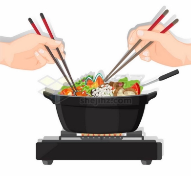 两双筷子正在从火锅里面夹美食4581811矢量图片免抠素材