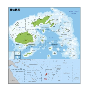 斐济地图和周边海域地形图5726207矢量图片免抠素材