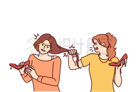 打架的卡通女孩互相扯头发插画9918820矢量图片免抠素材