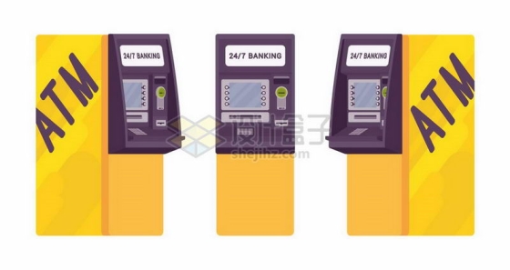 黄色的ATM银行取款机三视图5426679矢量图片免抠素材