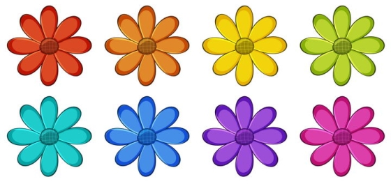 8种颜色的花朵花瓣图片免抠矢量素材