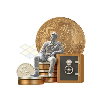 投资者坐在比特币金币保险箱上3D模型8495803PSD免抠图片素材