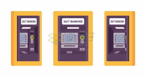 黄色的ATM银行取款机操作台三视图4754295矢量图片免抠素材