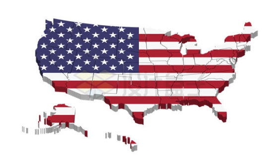 美国国旗覆盖的3D立体美国地图4605779矢量图片免抠素材