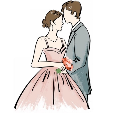穿着婚纱的新娘和西装新郎结婚照水彩插画3720356矢量图片免抠素材免费下载