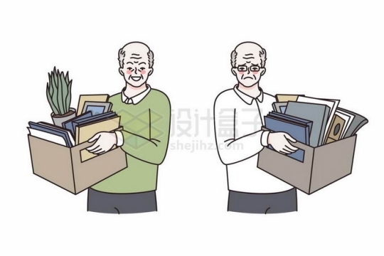 年纪大的老员工入职新公司和被辞退的两种表情线条插画4542589矢量图片免抠素材