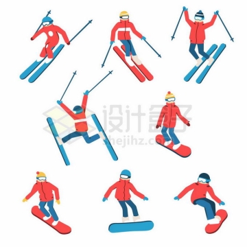 8款滑雪运动员滑板运动冬奥会插画4447765矢量图片免抠素材