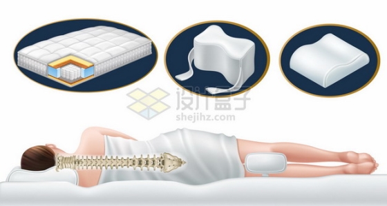 美女睡在独立弹簧的床垫对颈椎的支撑作用示意图478269png矢量图片素材
