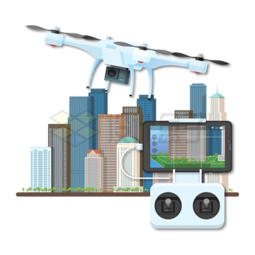 用遥控器操控无人机在城市中拍摄8087564矢量图片免抠素材下载