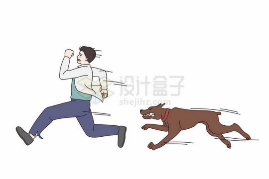 卡通男人拼命逃跑被恶犬凶猛的狗追逐插画5795365矢量图片免抠素材