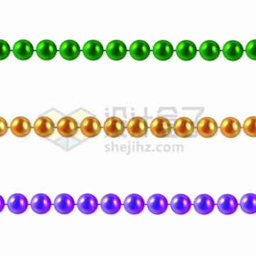 3款绿色金色和紫色的珍珠项链珠宝首饰png图片素材