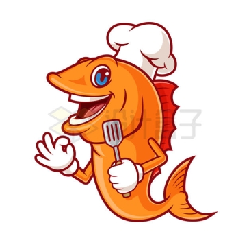 拿着铲子的卡通小鱼戴着厨师帽餐厅logo设计1996403矢量图片免抠素材