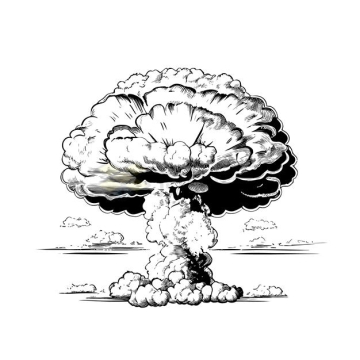 原子弹氢弹爆炸时的蘑菇云黑白插画5630302矢量图片免抠素材