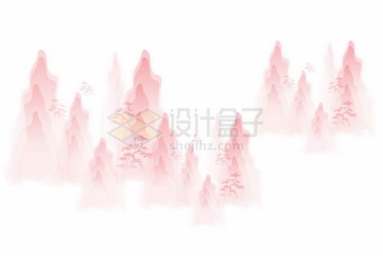 淡粉色的高山松树山水画水墨画5896083矢量图片免抠素材