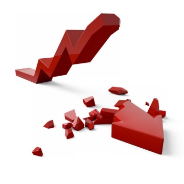 断裂的3D立体风格红色箭头象征了经济股市危机134153png图片素材