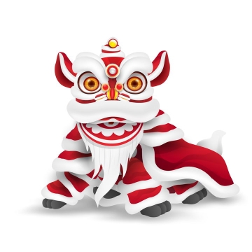 中国传统风俗卡通舞狮子红白狮子图片免抠素材