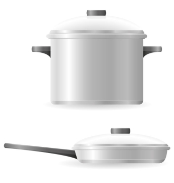 银色的高压锅汤锅和平底锅厨具免抠矢量图片素材