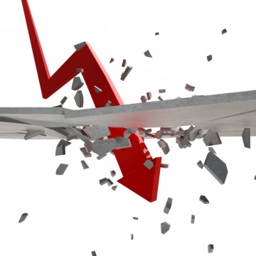 击穿砸碎地板的3D立体风格红色箭头象征了经济股市危机177871png图片素材