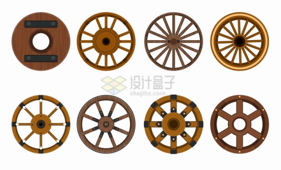 8款古代木制轮毂车轮插画png图片免抠矢量素材