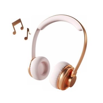 3D立体金色白色头戴式耳机和音乐音符4744327矢量图片免抠素材