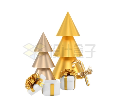 圣诞节金色圣诞树和礼物3D模型6514489PSD免抠图片素材