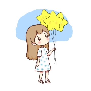 可爱手绘卡通小女孩拿着星星气球图片免抠素材