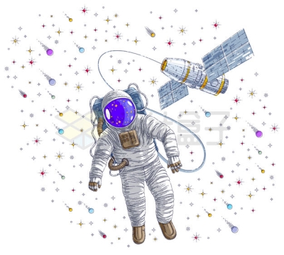 卡通风格从宇宙飞船上出仓活动的航天员插画7289860矢量图片免抠素材