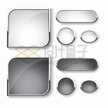 各种银色金属边框黑白色玻璃水晶按钮png图片素材