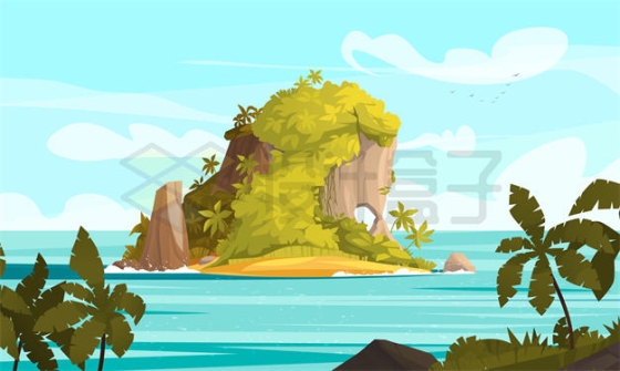 蔚蓝色大海上的卡通小岛屿风景插画6904094矢量图片免抠素材下载
