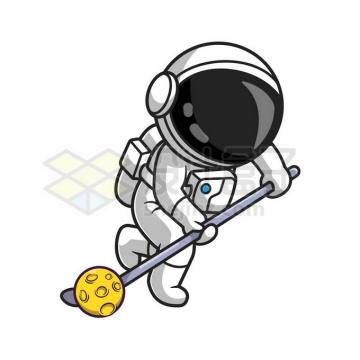 卡通宇航员把月球当曲棍球6115760矢量图片免抠素材
