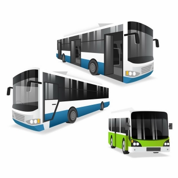 蓝色和绿色公交车汽车png图片免抠矢量素材