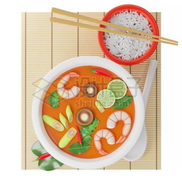 3D海鲜汤和一碗米饭4016226免抠图片素材