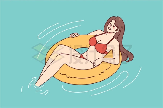 夏天卡通比基尼女孩躺在游泳圈上2147963矢量图片免抠素材下载