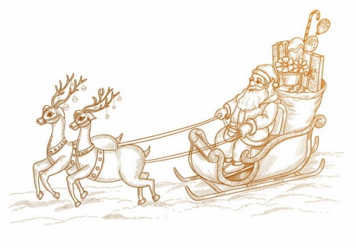 圣诞老人驾驶着驯鹿拉的圣诞车手绘插画3499747EPS图片免抠素材
