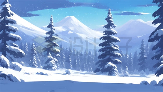 冬天里的大雪山和针叶林森林插画8812578矢量图片免抠素材