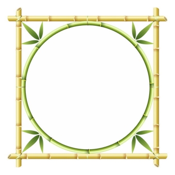 竹竿竹叶竹子组成的方形圆形边框1643333png图片免抠素材