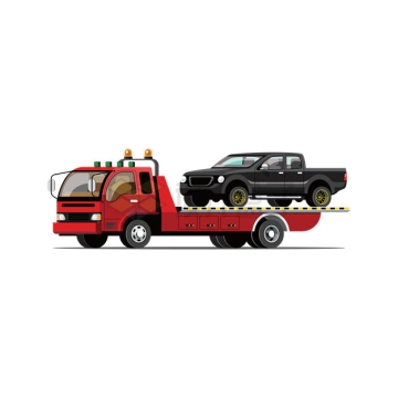 红色拖车救援车驮着一辆黑色故障皮卡车6015922矢量图片免抠素材