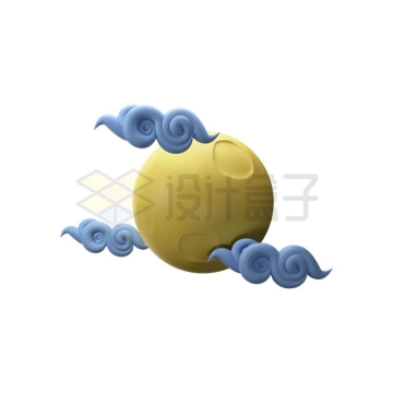 中秋节黄色卡通月亮和祥云3D模型8408600PSD免抠图片素材