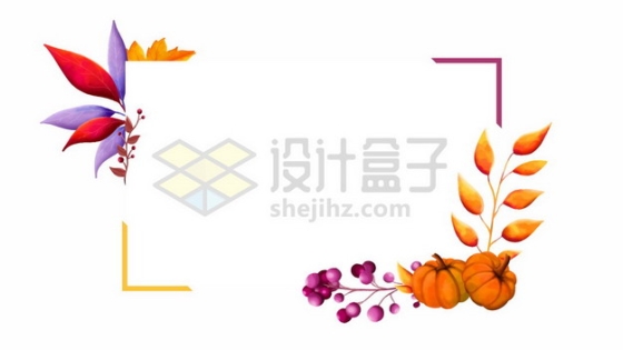 秋天彩色树叶南瓜组成的长方形文本框标题框752644图片免抠矢量素材