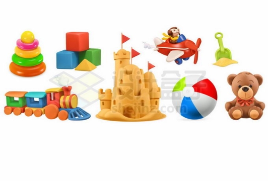 各种益智玩具沙子城堡小火车玩具熊等儿童玩具9609507矢量图片免抠素材