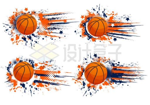 4款篮球撞击形成的涂鸦泼墨效果6394976矢量图片免抠素材