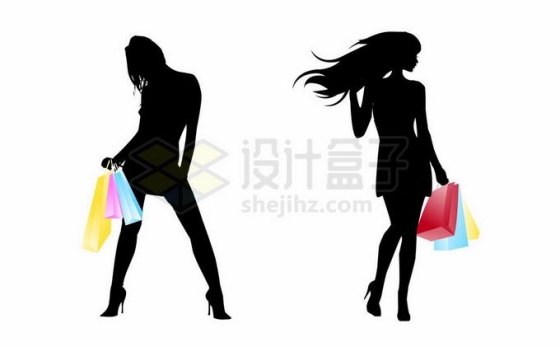 2款年轻女人时尚女郎人物剪影拿着彩色购物袋象征了买买买4572632矢量图片免抠素材